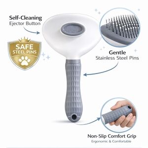 Gentle Grooming Brush with Non-Slip Gray Handle